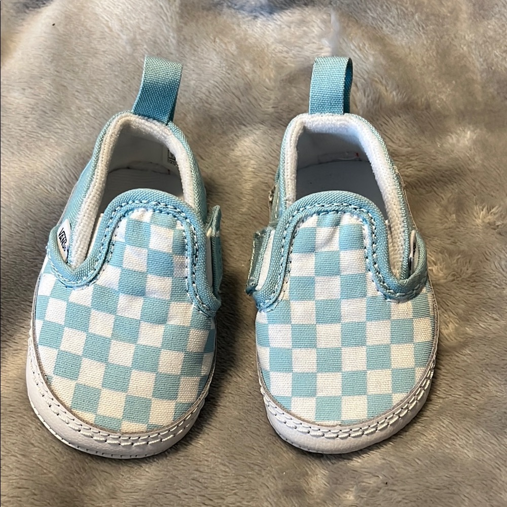 Vans Blue Checkered Slip-On Shoes for baby size 2.